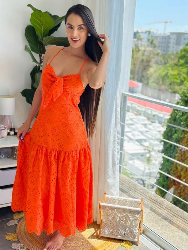 Maxi Vestido naranja la tela espectacular y · vista 1